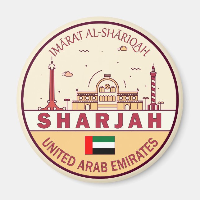 Sharjah United Arab Emirates City Skyline Emblem Magnet (Vorne)