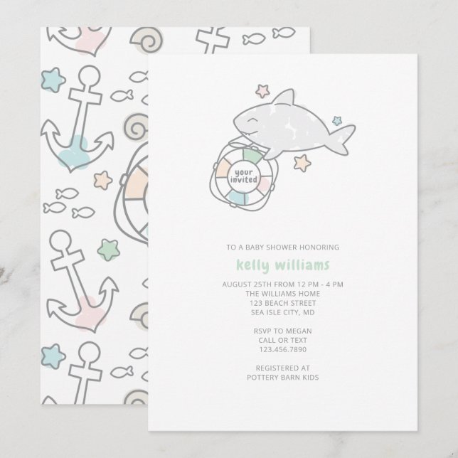 Shark Ahoy Baby Dusche Einladung (Vorne/Hinten)