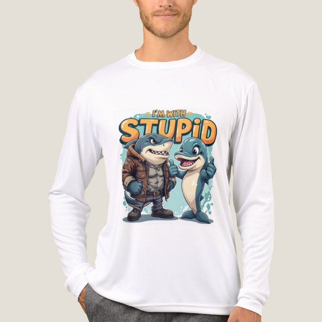 Shark and Dolphin "I'm With Stupid" Funny design Tri-Blend Shirt (Vorderseite)