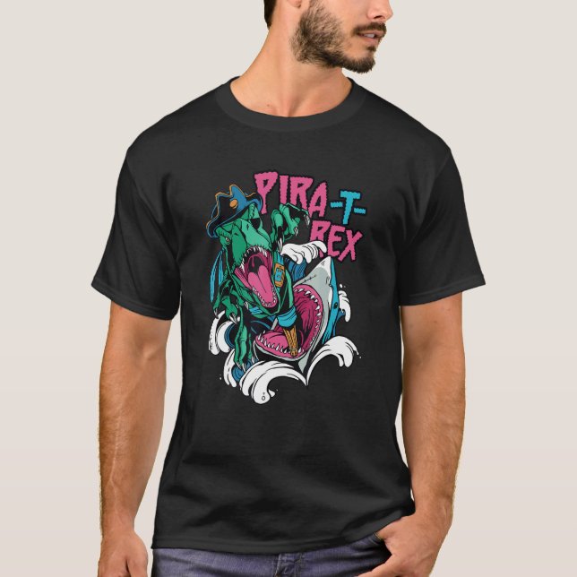 Shark Attacking A rex Pirate Pira rex Rise Time T-Shirt (Vorderseite)