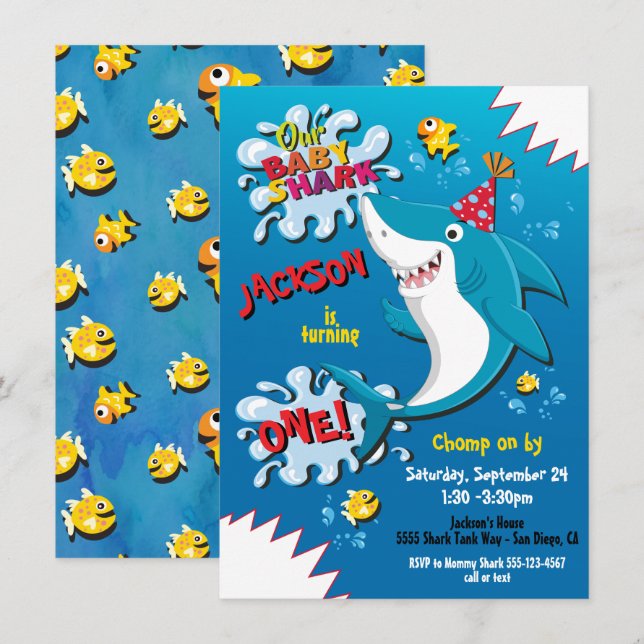 Shark Baby Birthday Party Einladung (Vorne/Hinten)