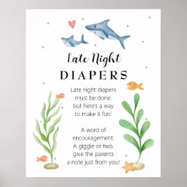 Shark Baby Dusche Spate Night Diapers signieren Poster