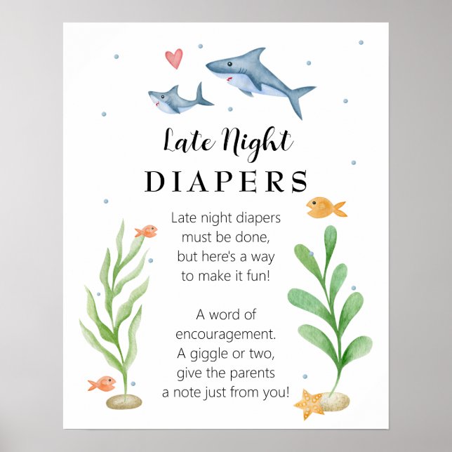Shark Baby Dusche Spate Night Diapers signieren Poster (Vorne)