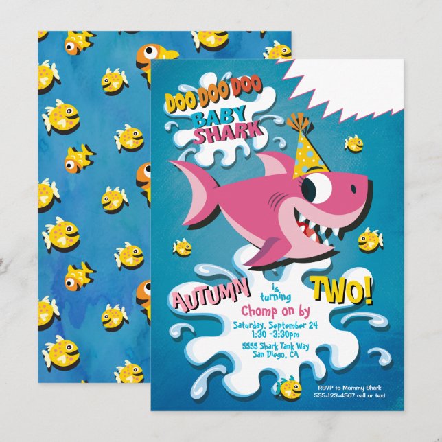 Shark Baby Girl Geburtstagsparty Einladung (Vorne/Hinten)