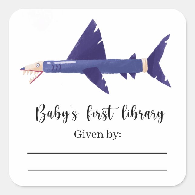 Shark - Baby Shower Buchzeichen, Babybücher Quadratischer Aufkleber (Vorderseite)