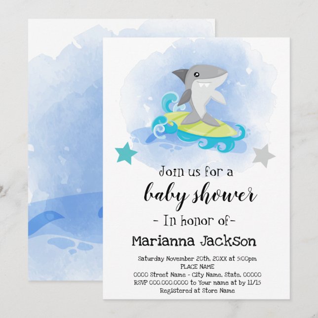 Shark Baby Shower Einladung (Vorne/Hinten)