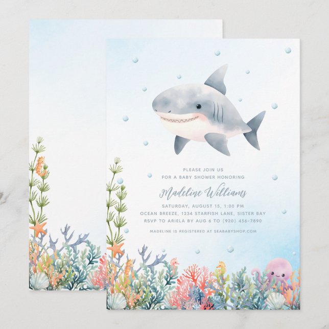 Shark Baby Shower Einladung (Vorne/Hinten)