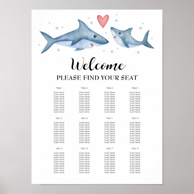 Shark Baby Shower Seekartenzeichen Poster (Vorne)