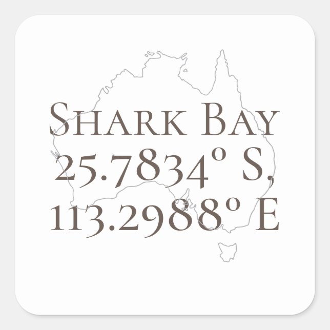 Shark Bay Australien Latitude & Longitude Quadratischer Aufkleber (Vorderseite)