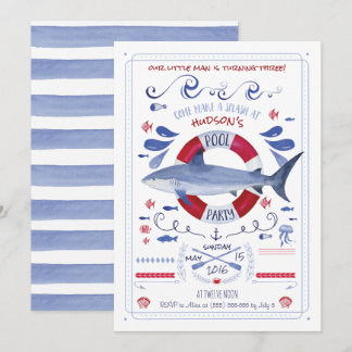 Shark Birthday Pool Party Einladung