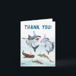 Shark Birthday Pool Party Personalized Thank You Karte<br><div class="desc">Thank all your sharks for swimming over to your birthday party! This design features a school of festive birthday sharks all wearing fun party hats! Easily edit with your personalized thank you message. 

See the entire collection for more matching items!</div>