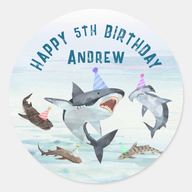 Shark Birthday Pool Party Stickers (Vorderseite)