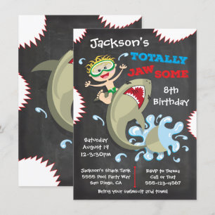 Shark Birthday Swimming Pool Party Invitations