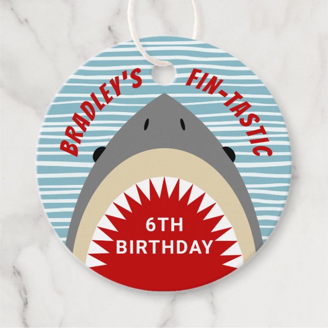 Shark Bite jedes Alter Geburtstag Partei Gefallen  Geschenkanhänger (Vorderseite)