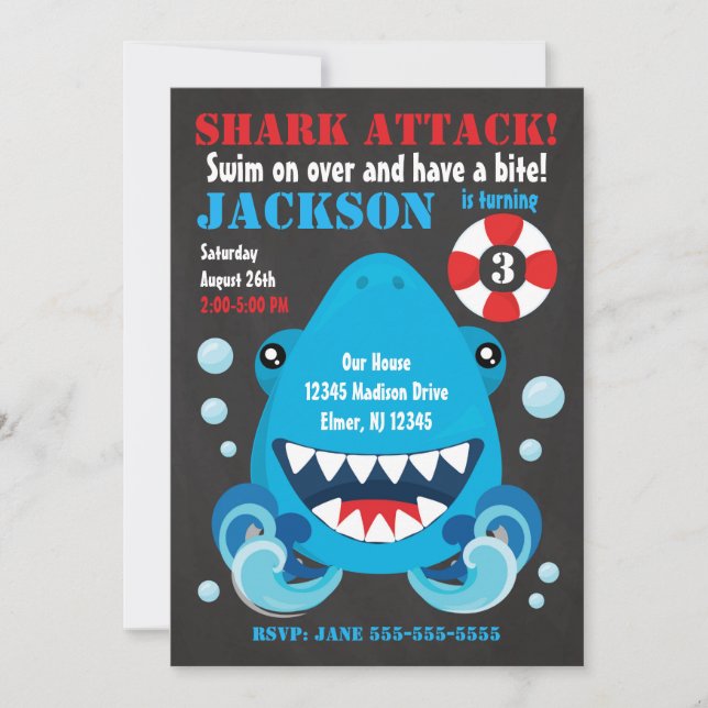 Shark Bite Pool Party Geburtstag Einladung (Vorderseite)