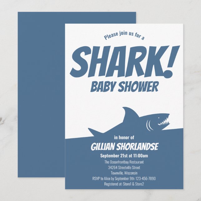 Shark Blue Baby Dusche Einladung (Vorne/Hinten)