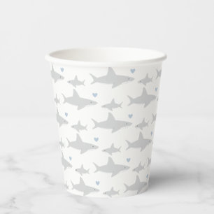 Shark Blue Heart Baby Dusche Pappbecher