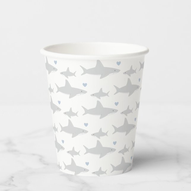 Shark Blue Heart Baby Dusche Pappbecher (Vorderseite)