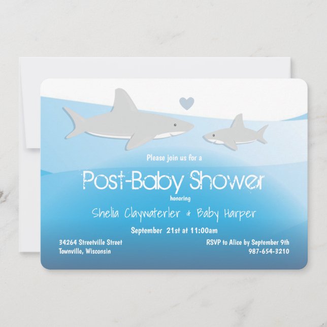 Shark Blue Ocean Post Baby Dusche Einladung (Vorderseite)