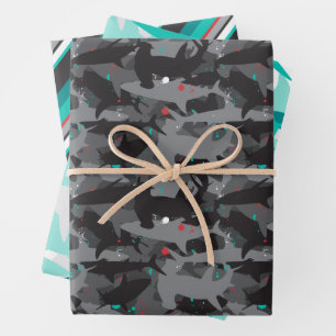 Shark Camouflage Gemustert Wrapping Paper Set 3 Geschenkpapier Set