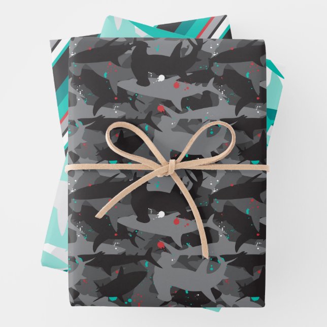 Shark Camouflage Gemustert Wrapping Paper Set 3 Geschenkpapier Set (Beispiel)