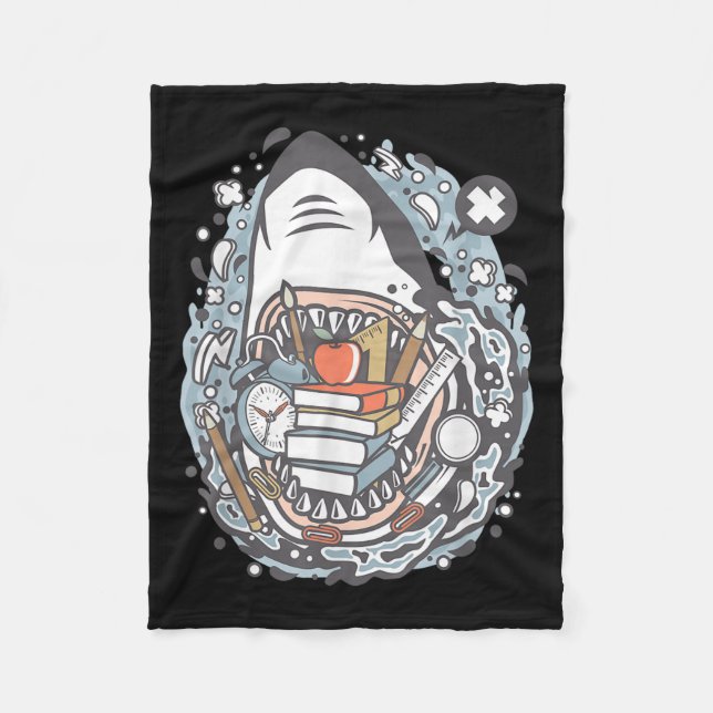 Shark Cartoon Outfit School Fleecedecke (Vorderseite)