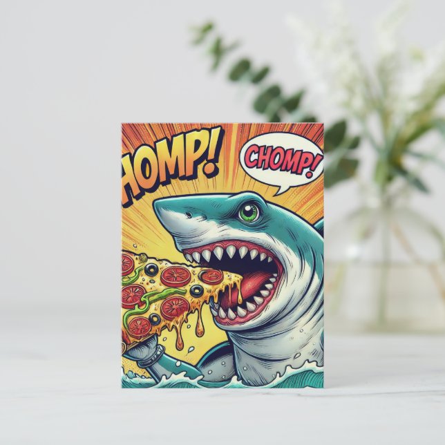 Shark Chomp Pizza! Postkarte (Stehend Vorderseite)