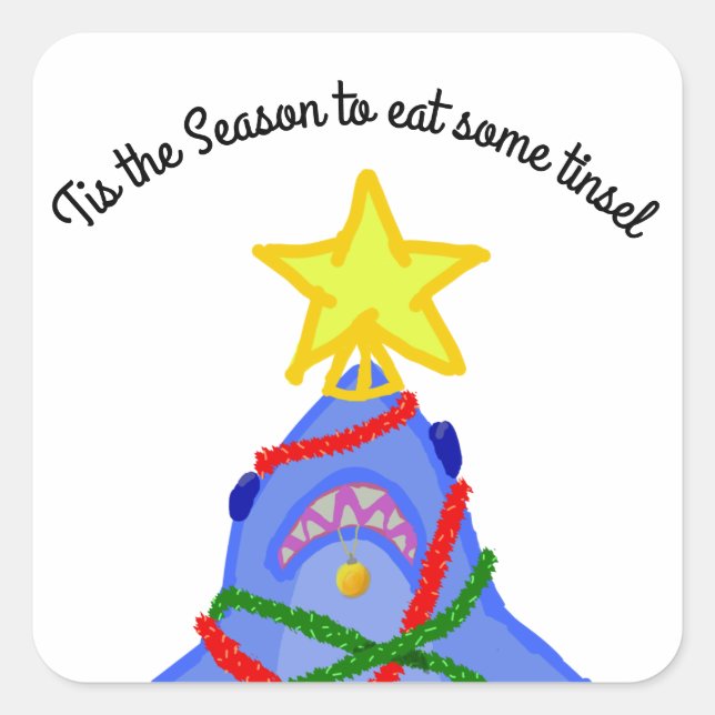 Shark Christmas Fun Quadratischer Aufkleber (Vorderseite)