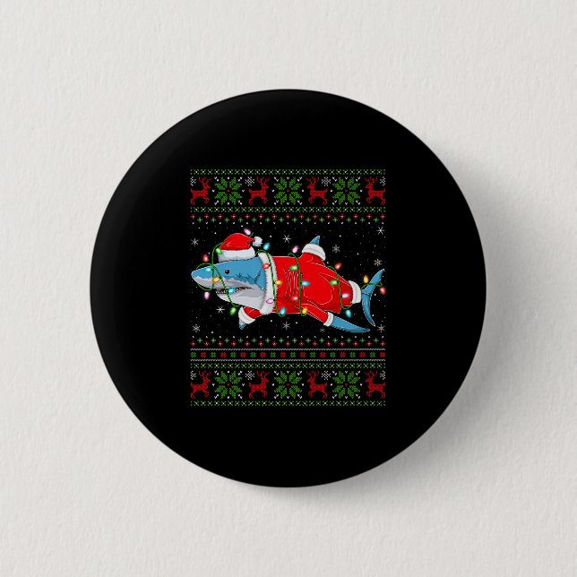 Shark Christmas Lights Santa Costume Ugly Xmas Swe Button (Vorderseite)