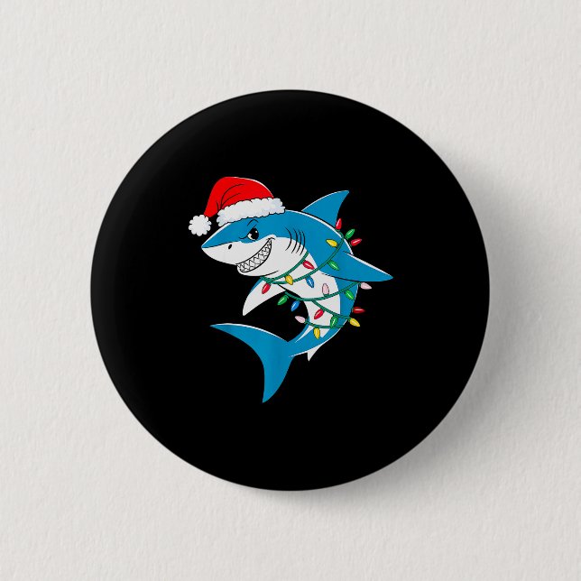 Shark Christmas Lights Santa Hat Xmas Pajama Boys  Button (Vorderseite)