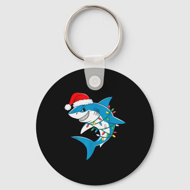 Shark Christmas Lights Santa Hat Xmas Pajama Boys  Schlüsselanhänger (Vorderseite)