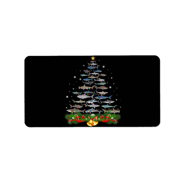 Shark Christmas Tree Shark Lovers Gifts Adressaufkleber (Vorne)