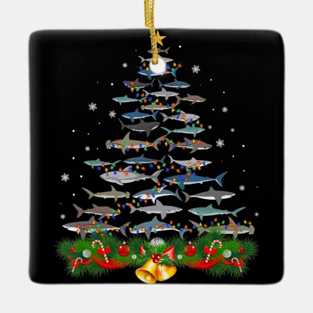 Shark Christmas Tree Shark Lovers Gifts Keramikornament (Vorderseite)