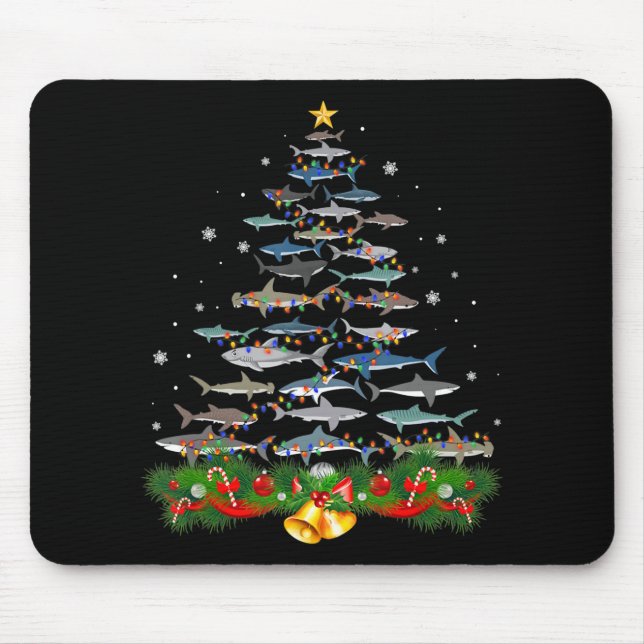 Shark Christmas Tree Shark Lovers Ohrts Mousepad (Vorne)