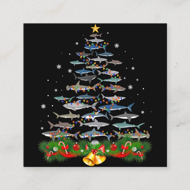 Shark Christmas Tree Shark Lovers Ohrts Quadratische Visitenkarte (Vorderseite)