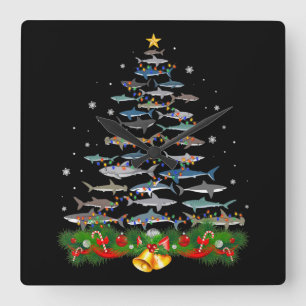 Shark Christmas Tree Shark Lovers Ohrts Quadratische Wanduhr
