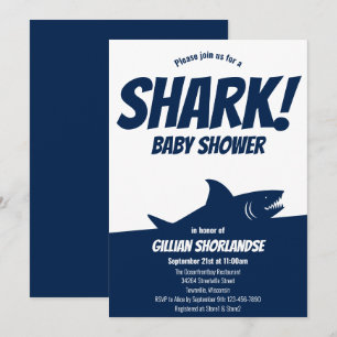 Shark Dark Blue Baby Dusche Einladung