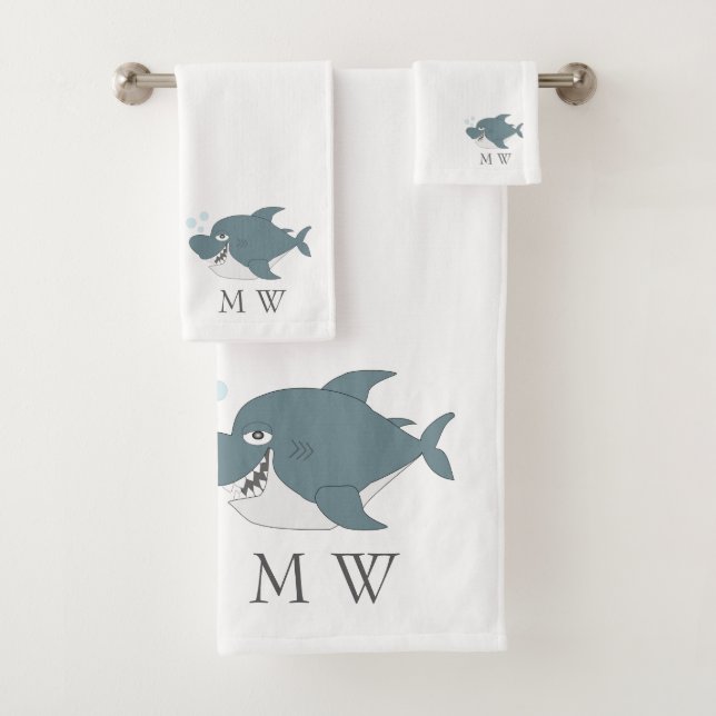 Shark Design Monogrammed Badhandtuch Set (Insitu)