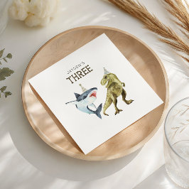 Shark & Dino 3rd Birthday, T-rex Shark Party Serviette