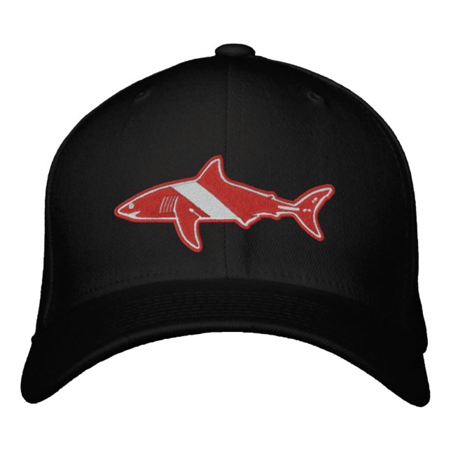 Shark Diver Flag ohne Text Bestickte Baseballkappe (Vorderseite)