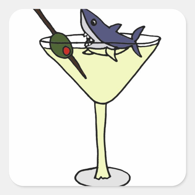 Shark Eating Martini Olive Quadratischer Aufkleber (Vorderseite)