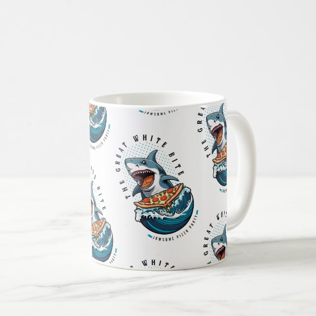 Shark Eating Pizza | Der große weiße Biss Jawsome Kaffeetasse (VorderseiteRechts)