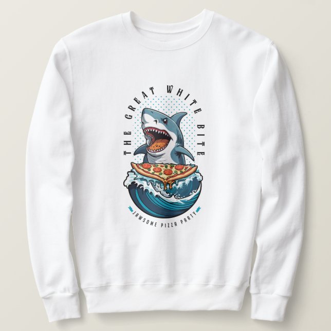 Shark Eating Pizza | Der große weiße Biss Jawsome Sweatshirt (Design vorne)