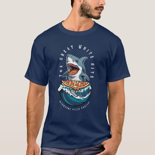 Shark Eating Pizza | Der große weiße Biss Jawsome T-Shirt (Vorderseite)