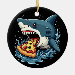Shark Eating Pizza Funny Pizza Lover Keramik Ornament