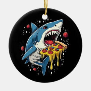 Shark Eating Pizza Funny Pizza Lover Keramik Ornament
