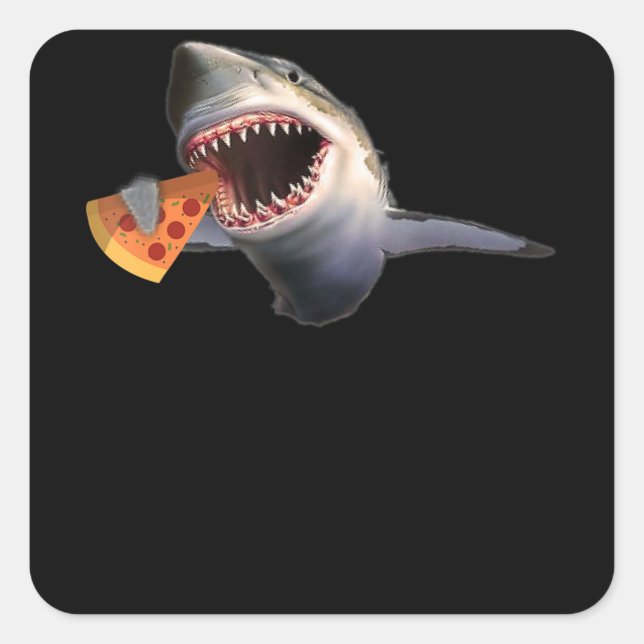 Shark Eating Pizza Shark Lovers Funny Gifts Quadratischer Aufkleber (Vorderseite)