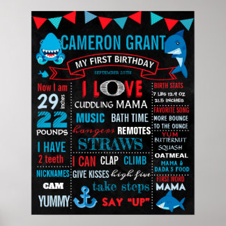 Shark First Birthday Chalkboard Schild für einen J