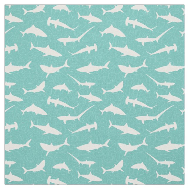 Shark Frenzy Cool Blue und White Pattern Stoff (Muster)