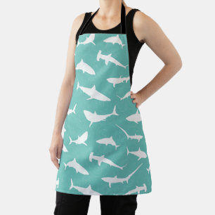 Shark Frenzy Fun Blau und Weiß Gemustert Schürze